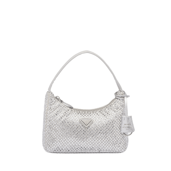 Prada Satin Mini Bag With Artificial Crystals Silver 21Cm