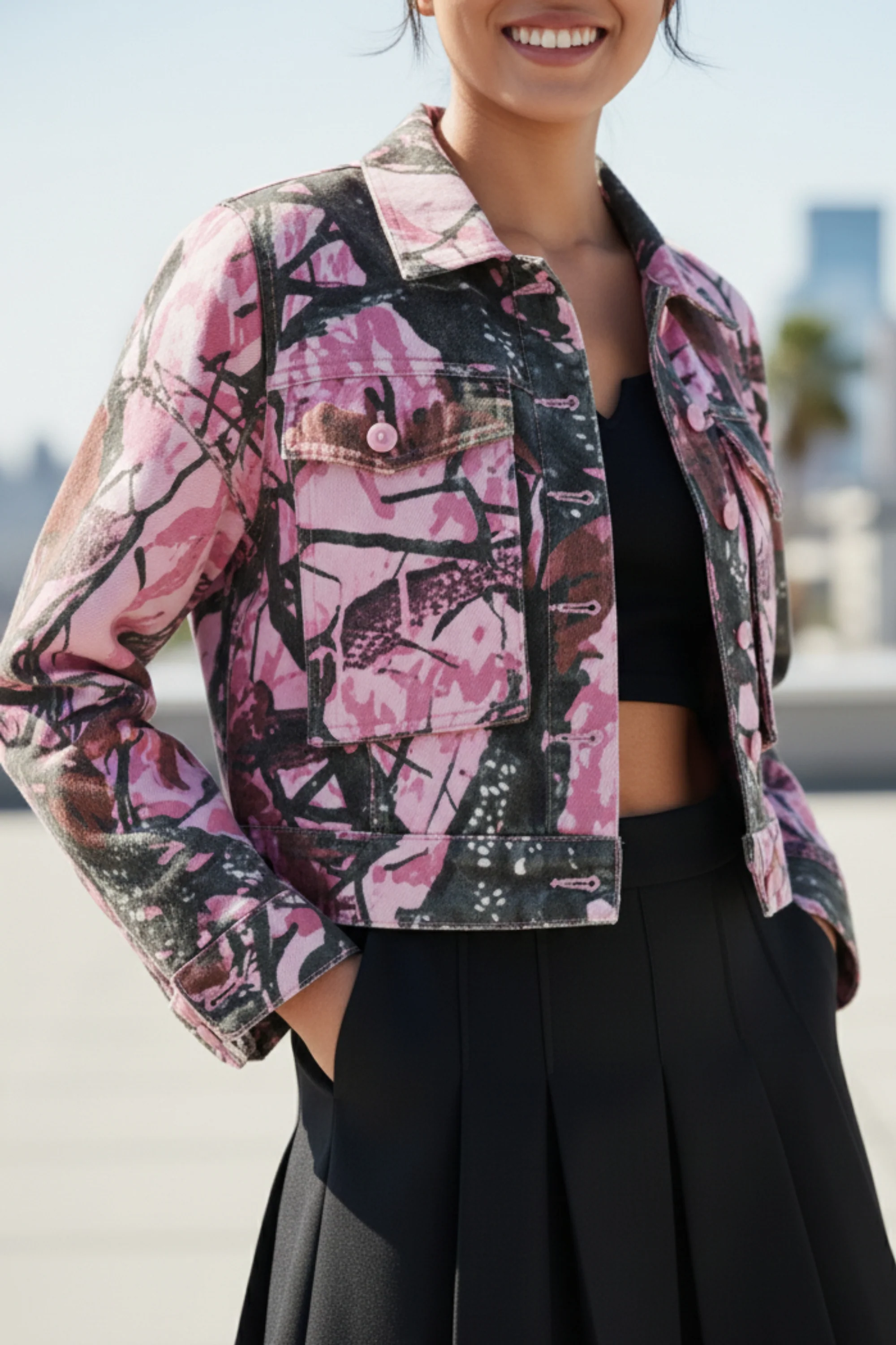 Artistic Pink Denim Jacket