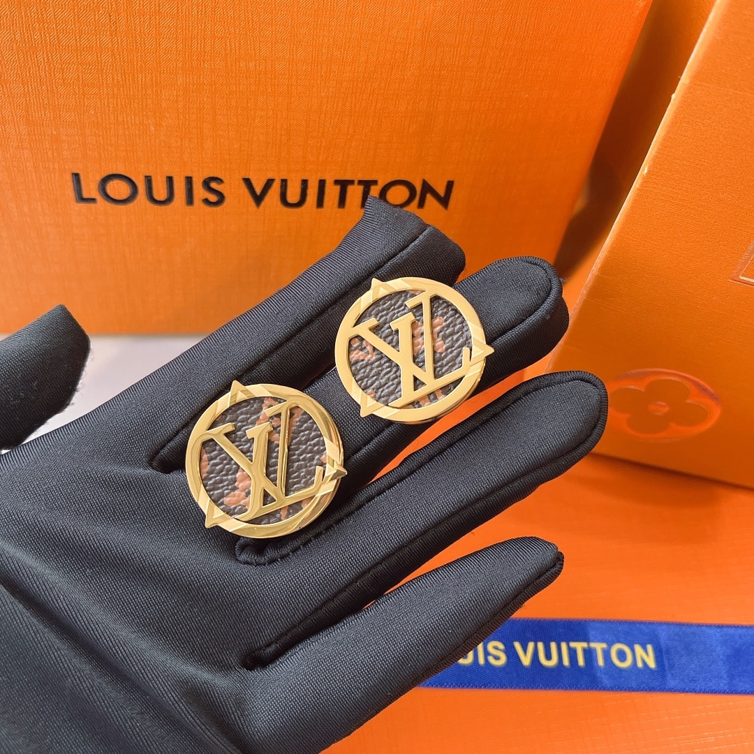 Louis Vuitton Compass Monogram Earrings Gold