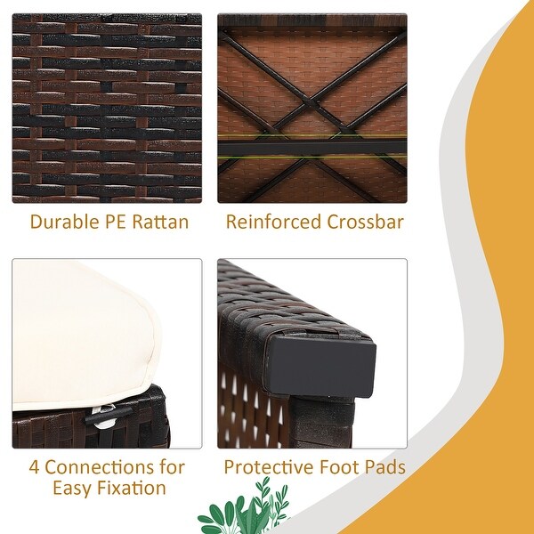 Costway 2PCS Patio Rattan Ottoman Cushioned Seat Foot Rest Furniture