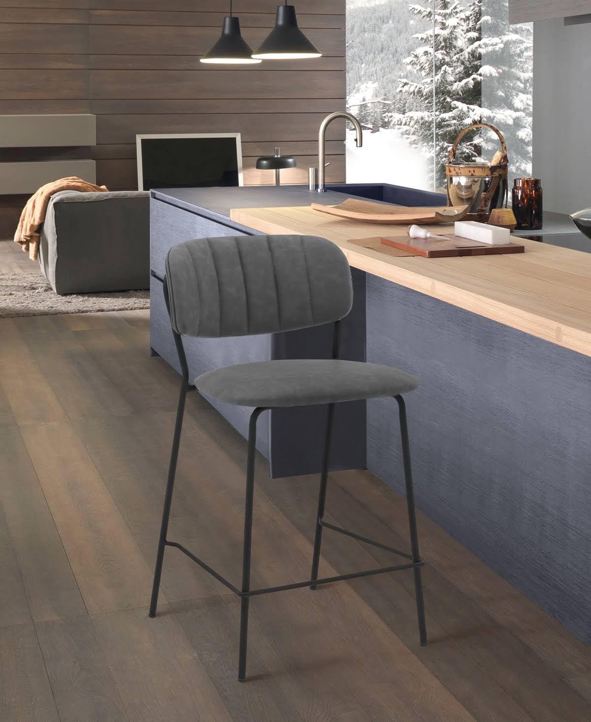 Carlo Faux Leather and Metal Counter Height Bar Stool - Gray