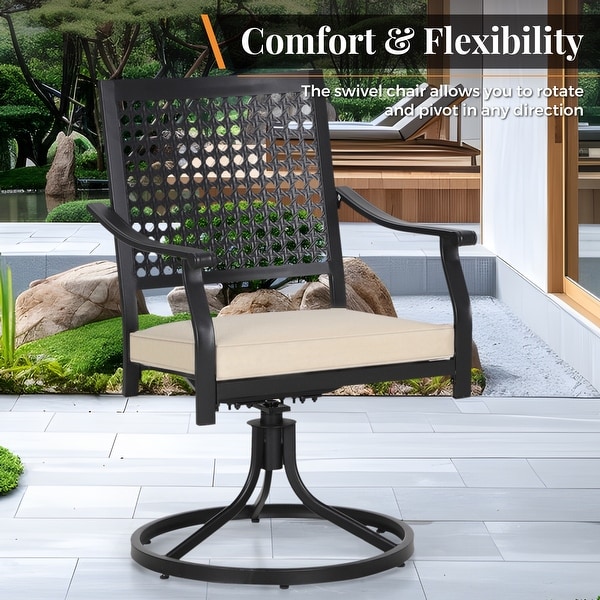 7Piece Patio Dining Set ,Large Round Dining Table with Umbrella Hole and Metal Swivel Dining Chairs