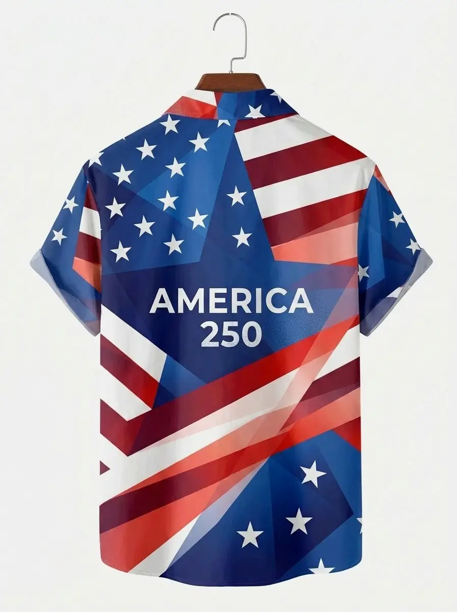 Men's printed shirts, America 250 Geometric Flag Aloha Shirt