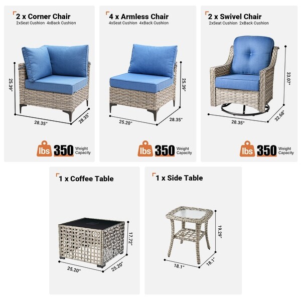 HOOOWOOO 10piece Wicker Patio Furniture Set Sectional Sofa with Swivel Chair