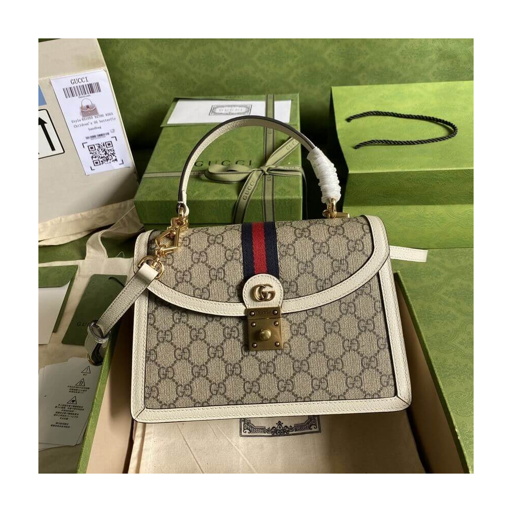 Gucci Ophidia Small Top Handle Bag With Web White