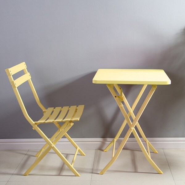 3 Piece Patio Bistro Set of Foldable Square Table and Chairs,Yellow