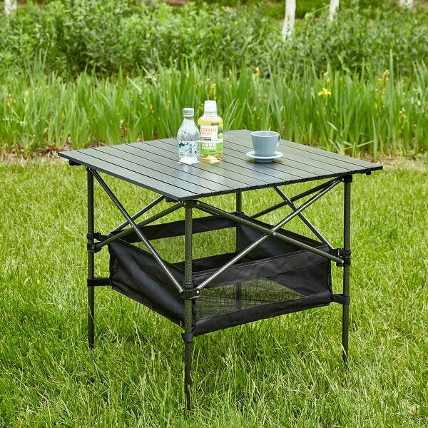 1piece Folding Outdoor Table with Carrying Bag,Lightweight Aluminum Rollup Square Table for indoor