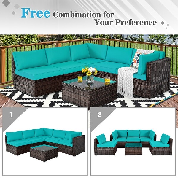 Costway 6PCS Patio Rattan Furniture Set Cushioned Sofa Coffee Table