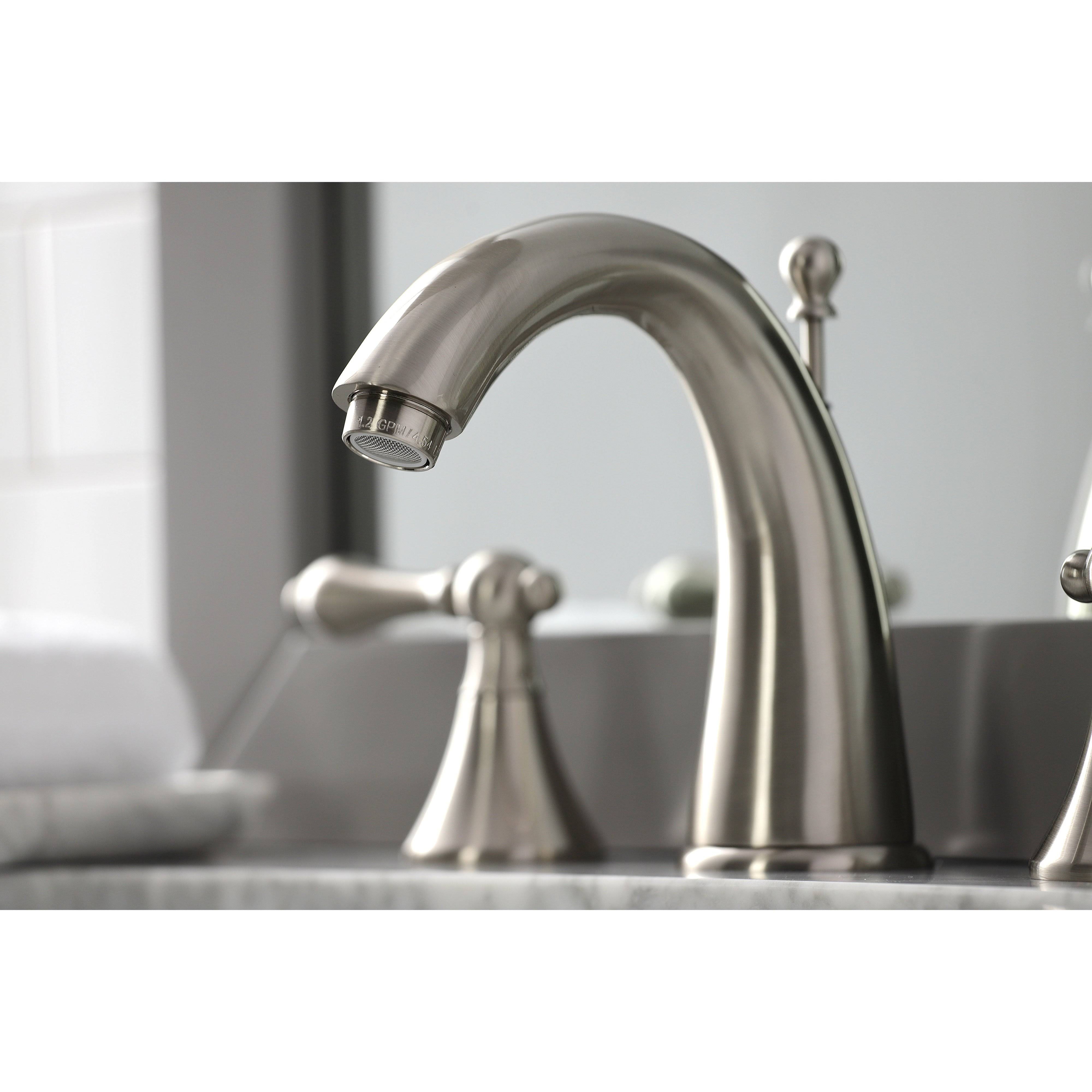 Kingston Brass Naples 8-Inch Widespread Bathroom Faucet with Brass Pop-Up - Brushed Nickel KS2978AL