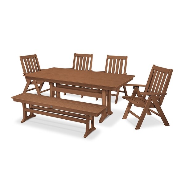 POLYWOOD Vineyard 6Piece Farmhouse Folding Dining Set with Bench