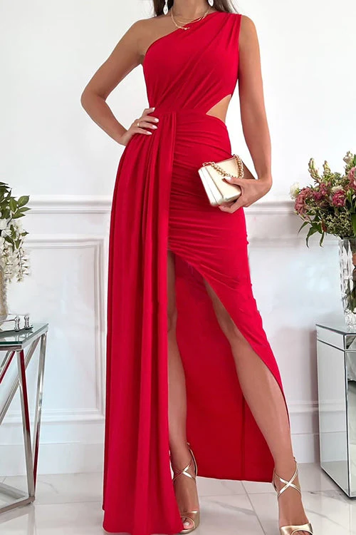 One Shoulder Maxi Dress with Cut Out SlitClistos