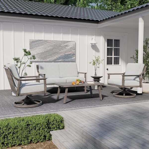 4Person Aluminum Patio Conversation Set with Swivel Chairs,Coffee Table and Cushions