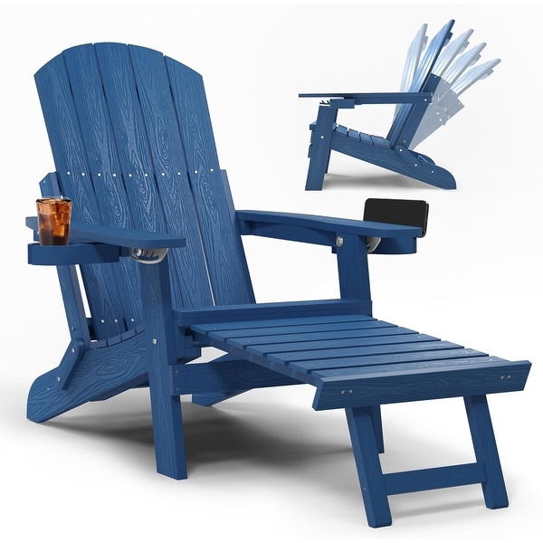 CHERIE Folding Adirondack Chair with Ottoman,and 2 CupHolders