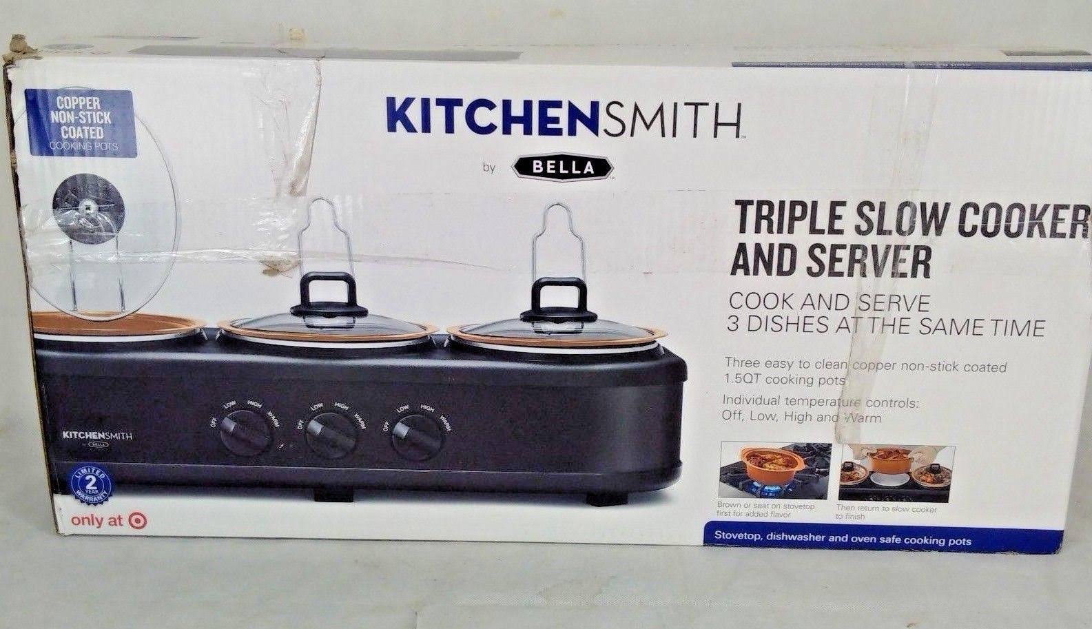 Bella Triple Slow Cooker and Buffet Server, 3 x 1.5 qt Black