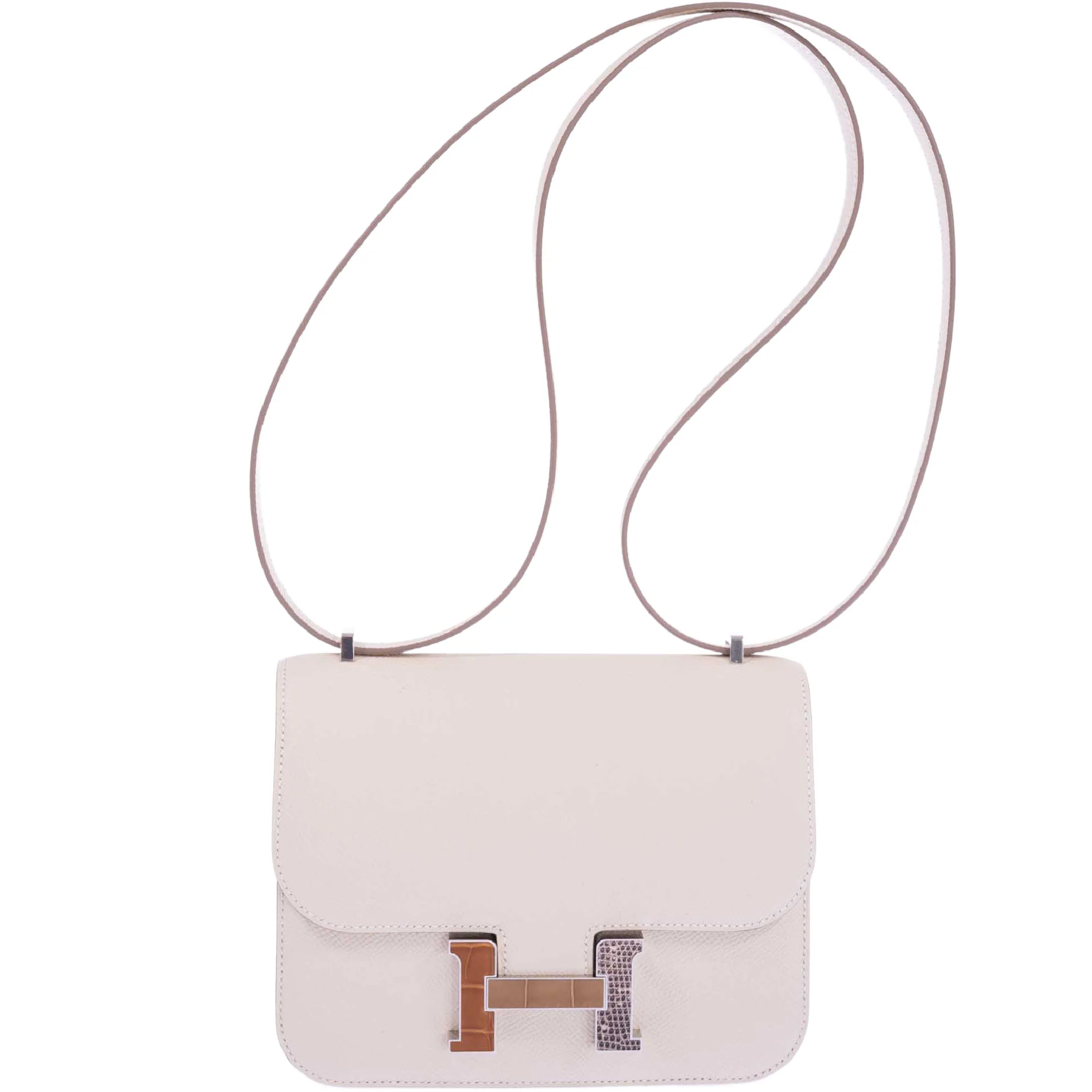 Hermès Constance 18 Mini III Mirror Bag  Craie Epsom - Tabac, Camel, Sable and Ombré Lizard Hardware