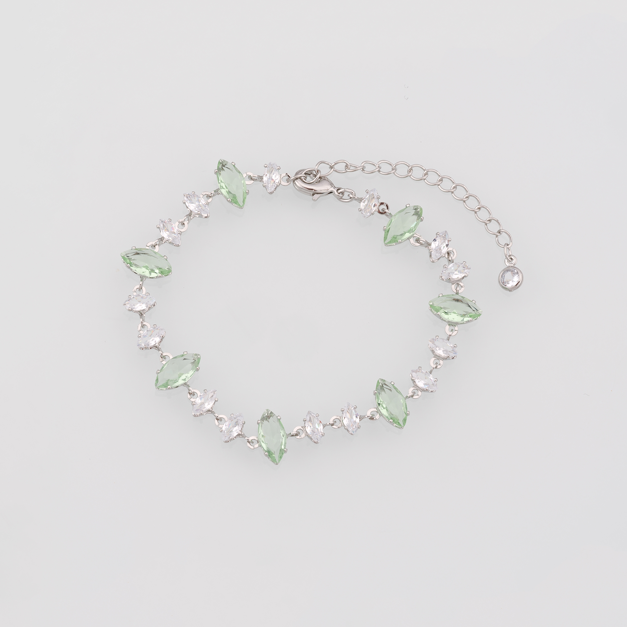18K Gold Filled Oval Bracelet,Zircon Bracelet,Green Stone Bracelet,Adjustable Bracelet,Gift For Her