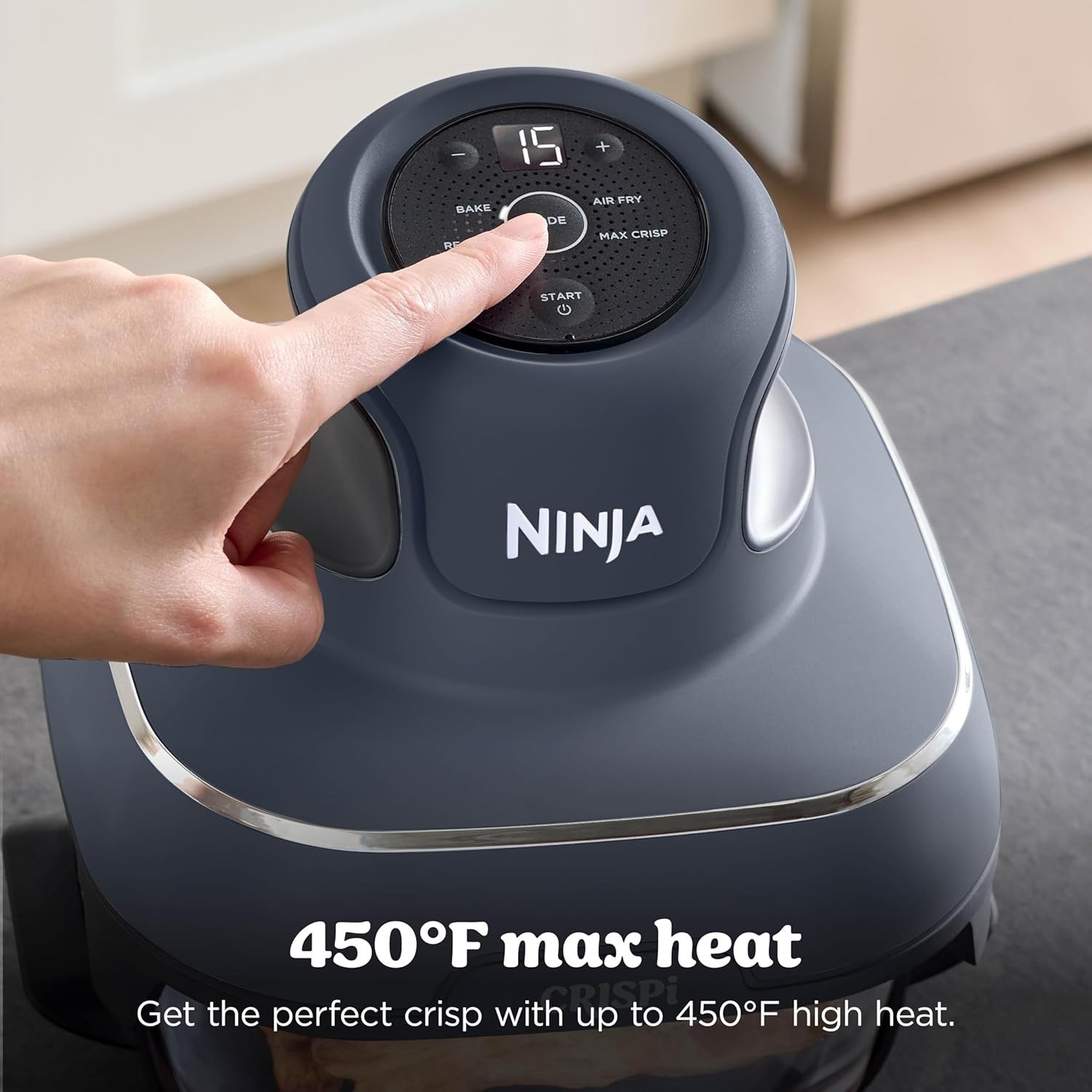 4-in-1 Glass Air Fryer | 450°F | Non-Toxic | 4QT & 6-Cup Glass Containers w/Lids | Microwave, Freezer, Dishwasher Safe | Max Crisp, Air Fry, Bake, Recrisp | Cyberspace Gray