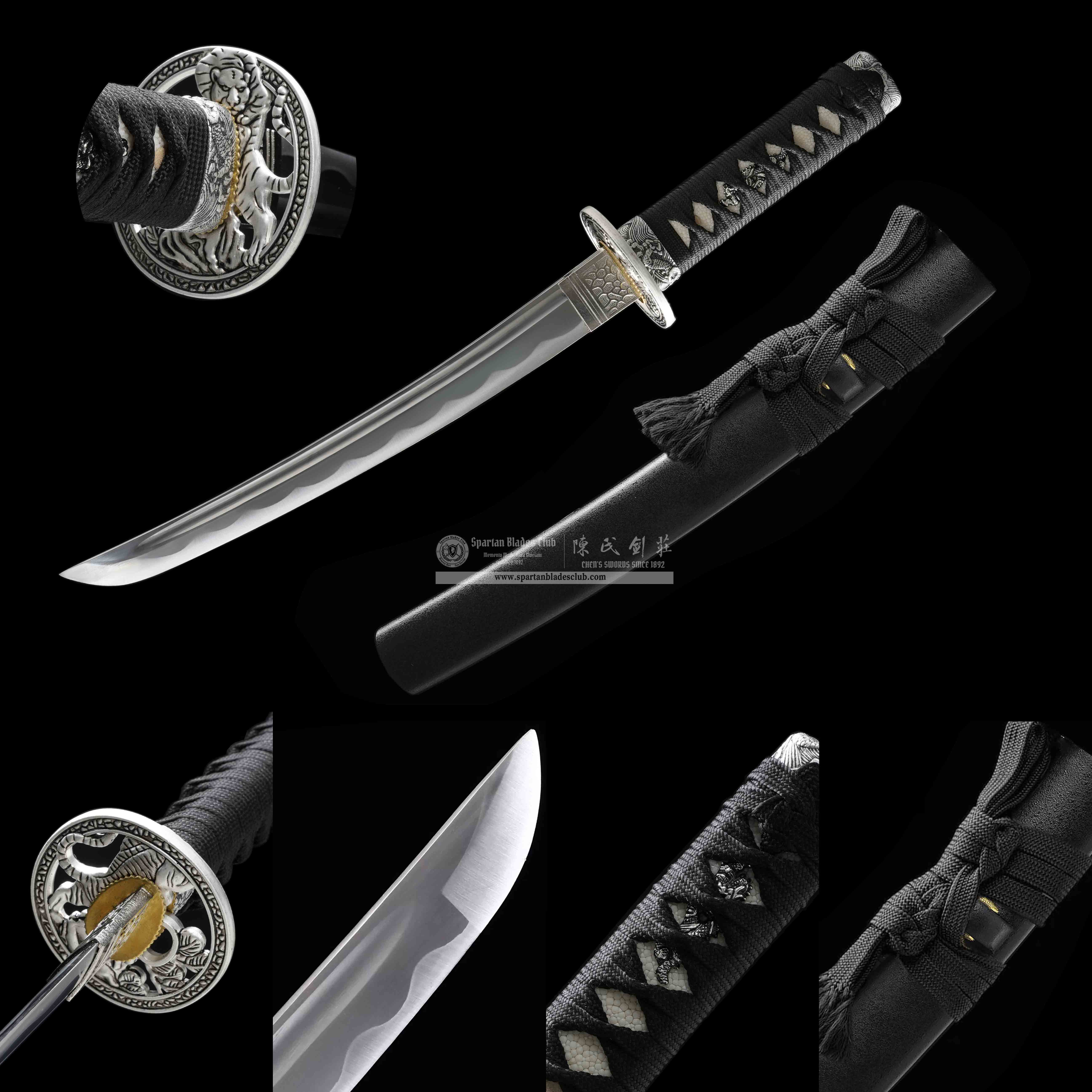 HY161 | Byakko | Tanto | Carbon Steel | T10 Steel Clay-tempered | Real Hamon | Tiger | Black | Battle-Ready | Full-tang | Spartan Blades Club | CHEN'S SWORDS 1892 - Spartan Blades Club - 陳氏劍莊1892