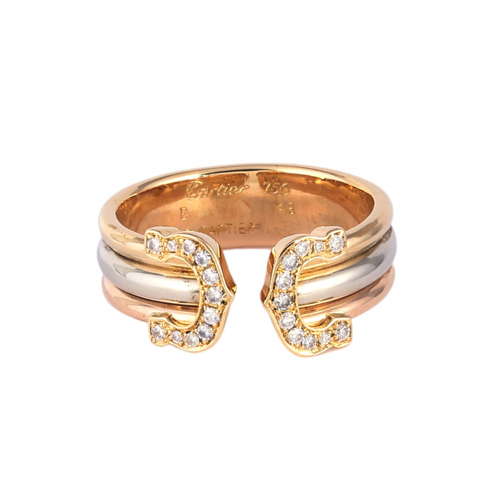 Cartier 2C Ring Tri-Gold Diamond