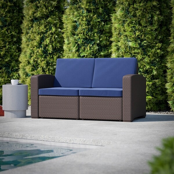 Faux Rattan Loveseat with AllWeather Cushions