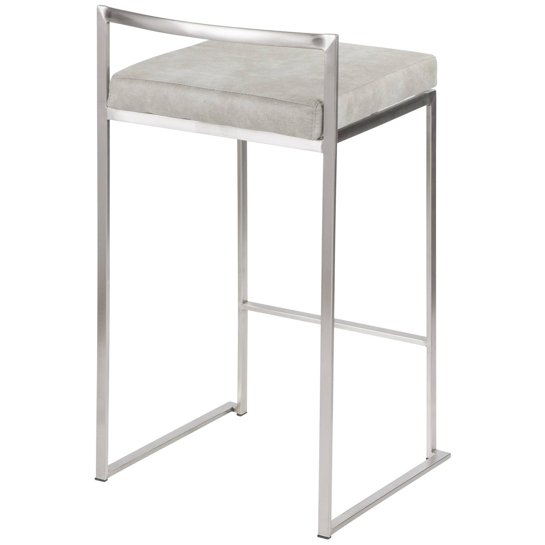 LumiSource Fuji Counter Stool - Set of 2 - Stainless Steel, Light Grey Cowboy Fabric