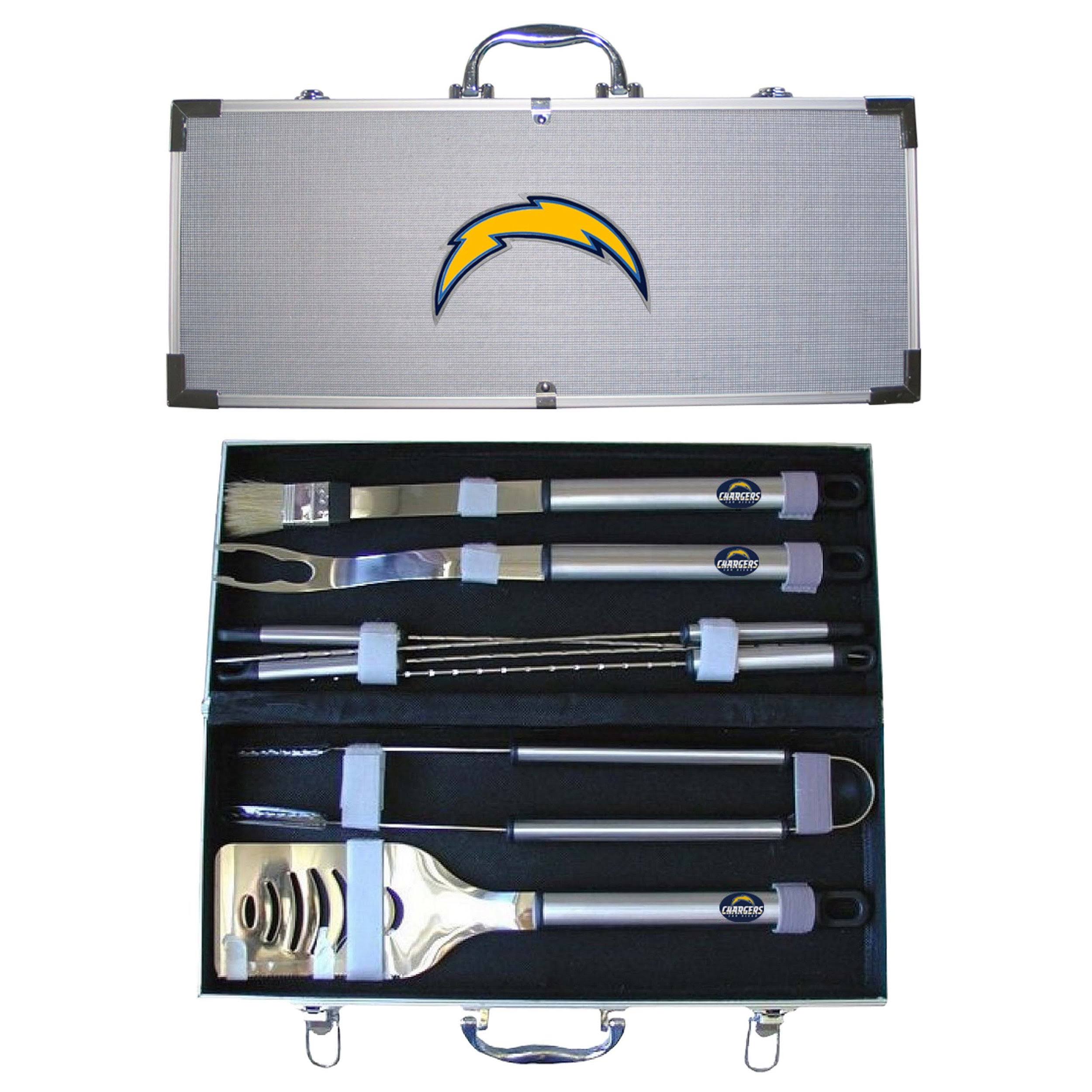 Los Angeles Chargers 8 Piece Stainless Steel BBQ Set w/Metal Case