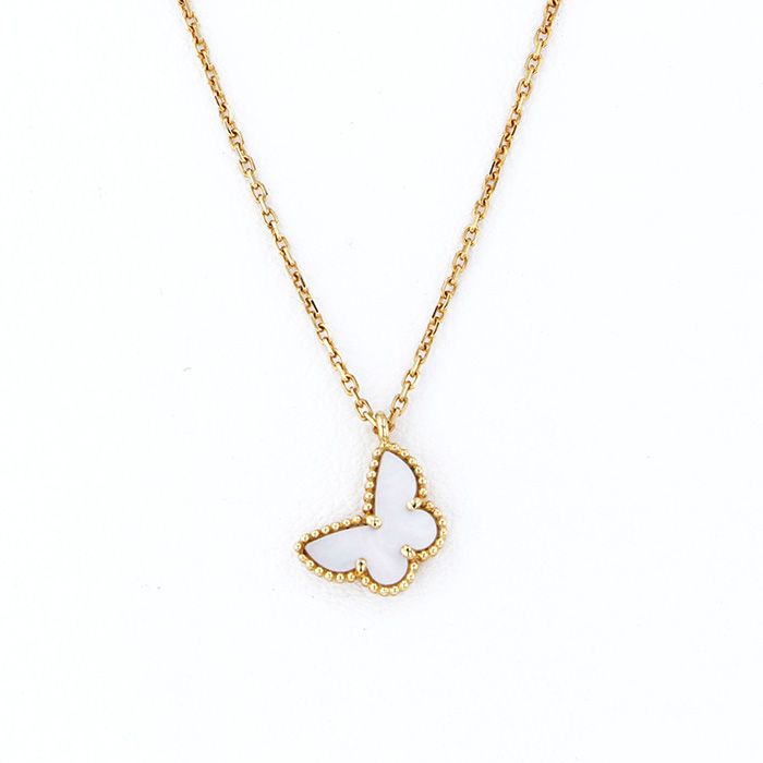 Van Cleef & Arpels Fauna de Papillon Sweet Alhambra Papillon Necklace 18K Yellow Gold Mother of Pearl