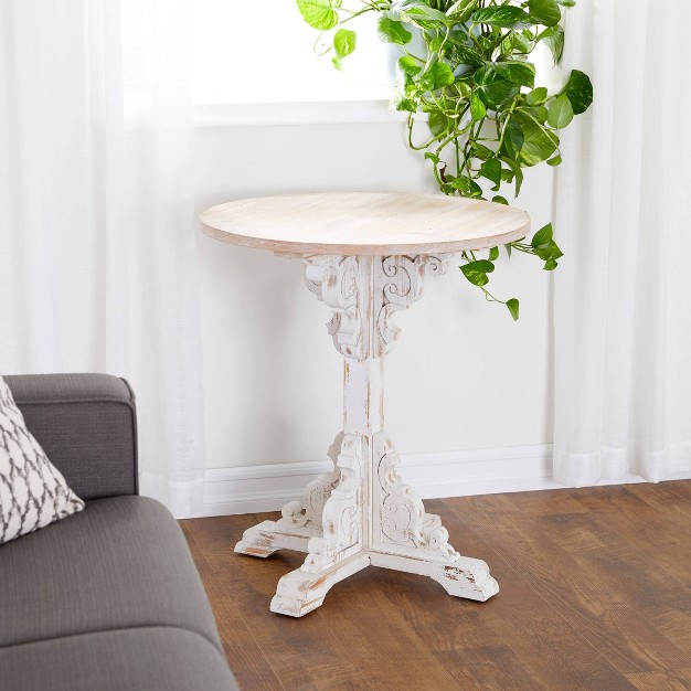 Small Round Antique Wood Accent Table White Olivia amp May