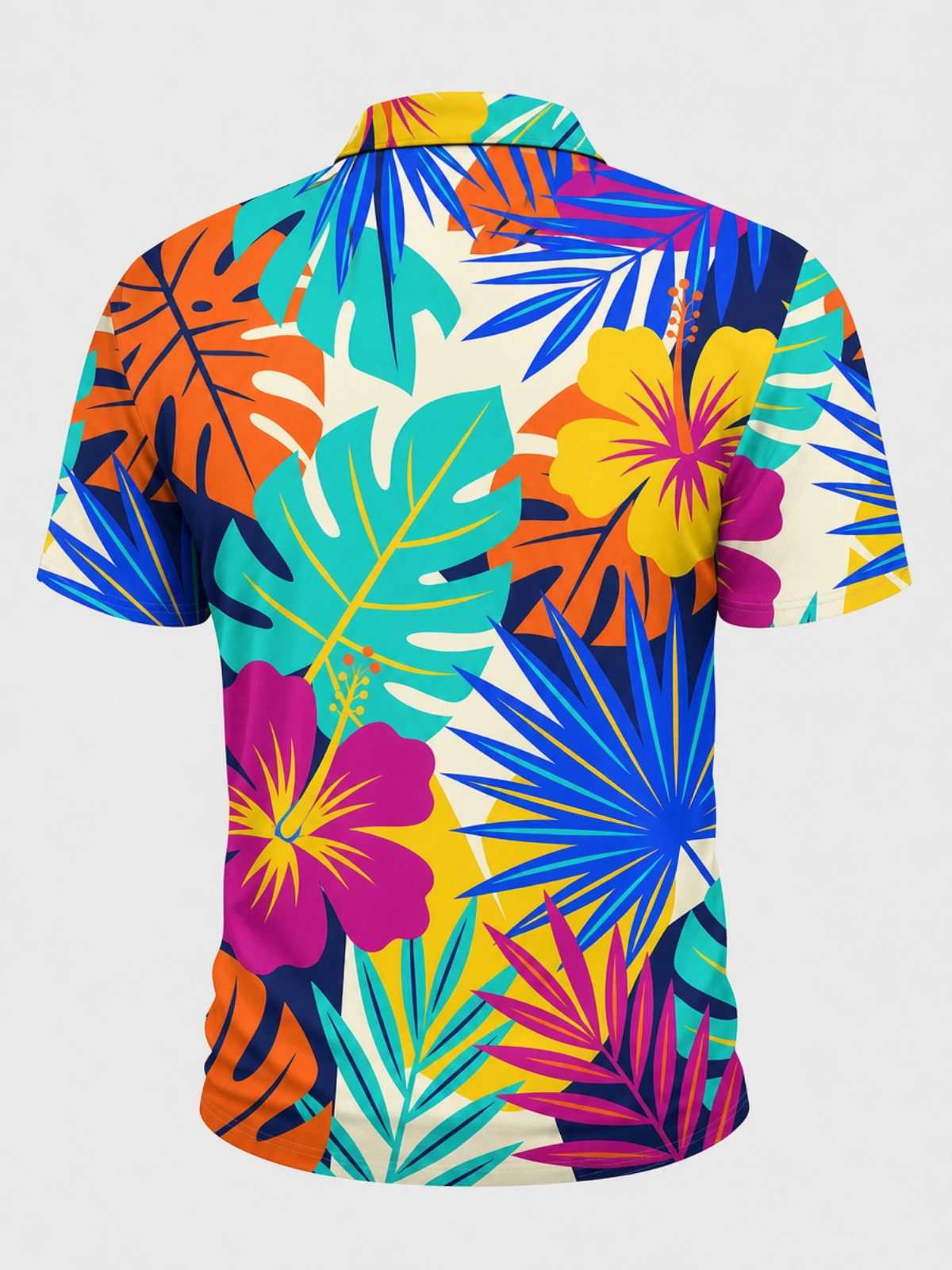 Moisture Wicking Golf Polo 3D Tropical Hibiscus Monstera Leaf Hawaiian Button Short Sleeve Golf Polo Shirt