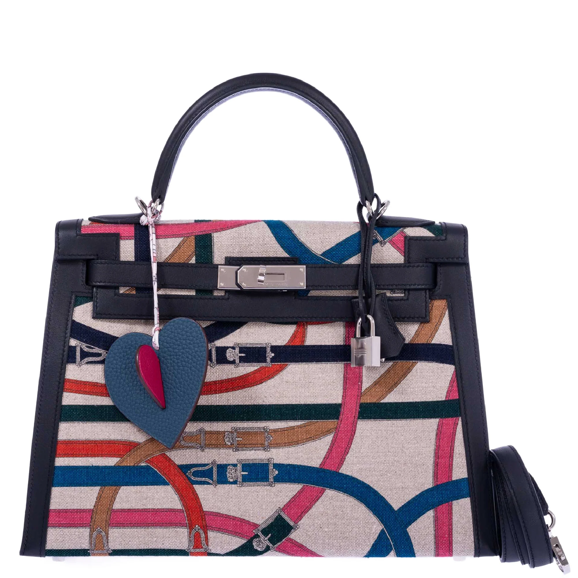 Hermès Kelly 32 Sellier Toile de Camp Cavalcadour and Noir Leather Palladium Hardware