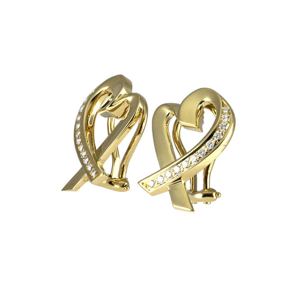 Tiffany & Co. Paloma Picasso Loving Heart Earrings 18K Yellow Gold Diamond