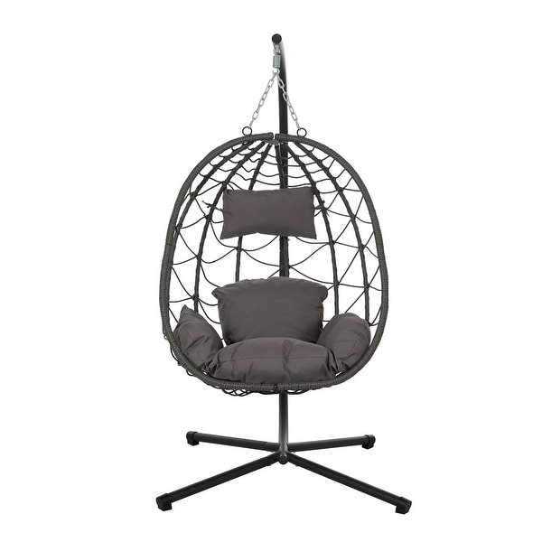 Patio Wicker Hanging Egg Chair Hanging Basket Chair Swing Chair with Stand