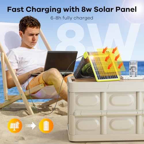 Solar Powered Camping Fan,Portable Rechargeable Battery Powered Travel Fan with LED Lantern,Beach Essentials for Hurricane Emergencies, Hiking,Worksite Cooling