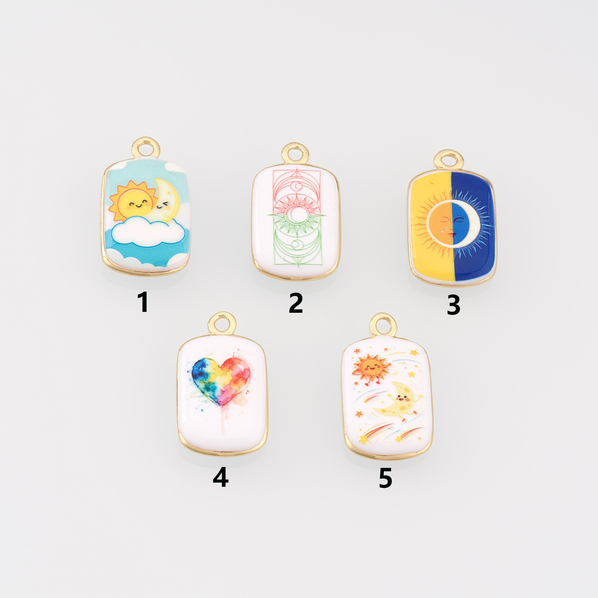 18K Gold Filled Moon Pendant,Heart Pendant,Enamel Celestial Charm Earrings Necklace for DIY Jewelry Making Supply