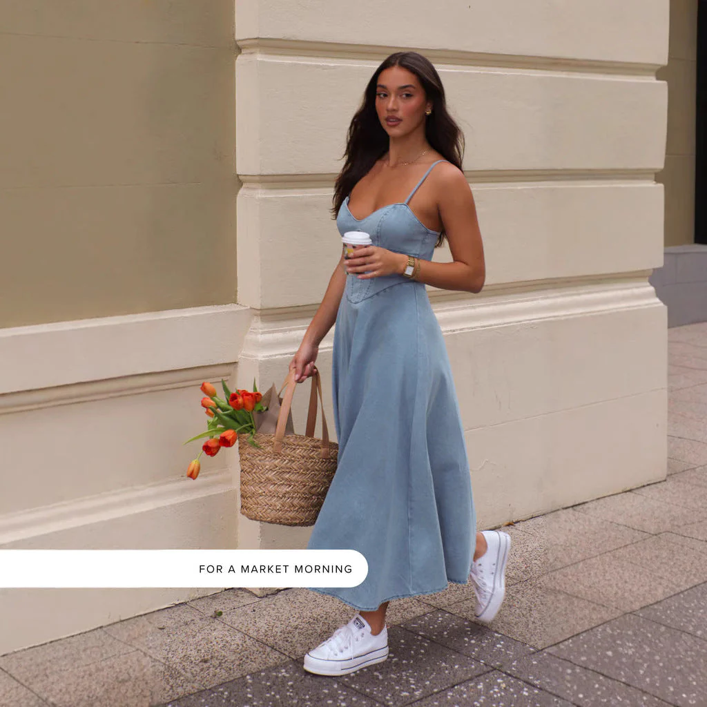 Spaghetti Strap Denim Midi DressClistos