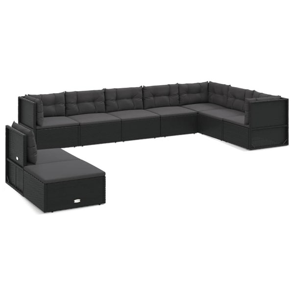 vidaXL 7 Piece Patio Lounge Set with Cushions Black Poly Rattan