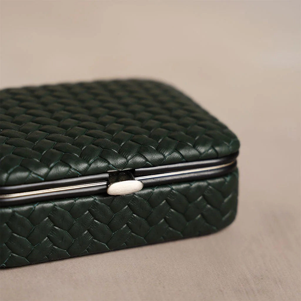 Green Leather Framed Sewing Set