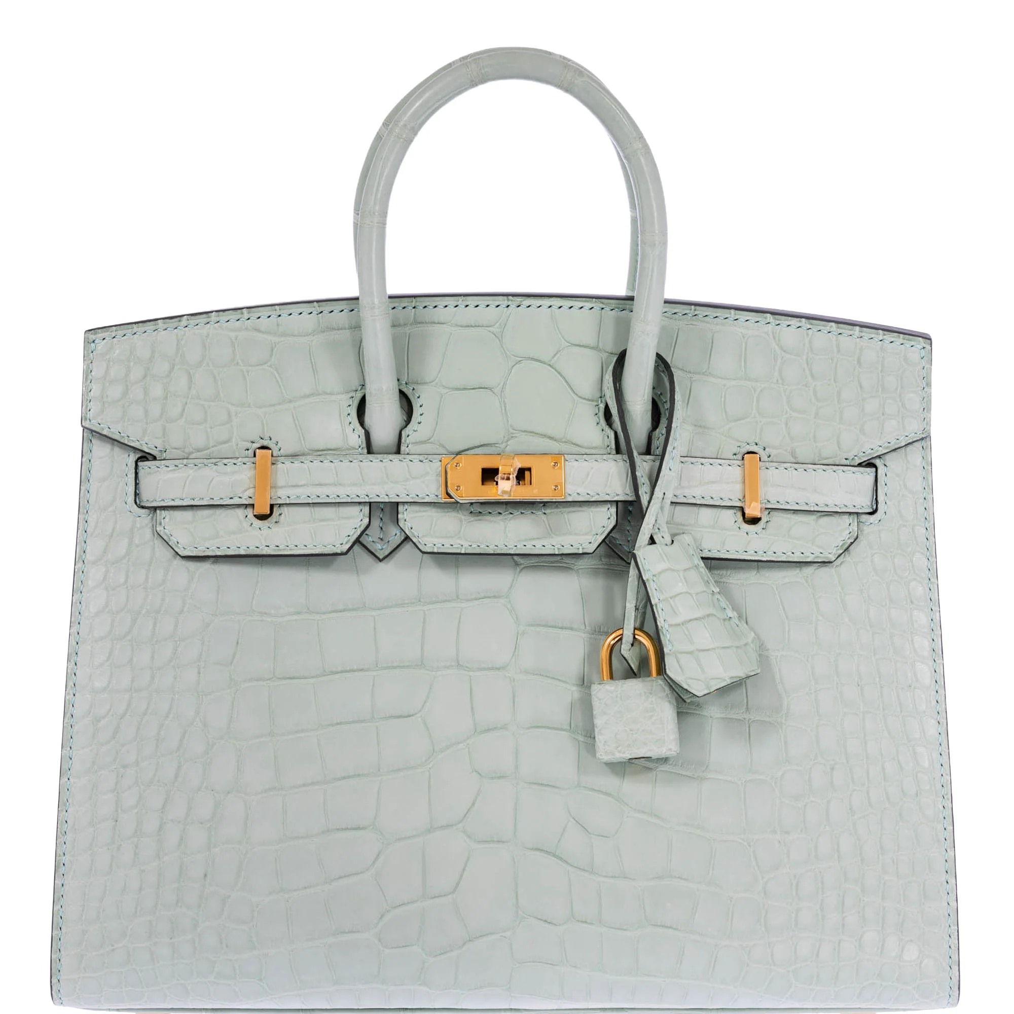 Hermès Birkin 25 Sellier Vert d'Eau Matte Alligator Gold Hardware