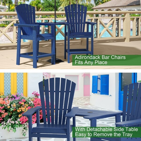 Beach Balcony Chair Barstool with Removable Table,WoodLike HDPE Backyard Garden Dining Chairs,Adirondack Arm Chairs Set of 2,