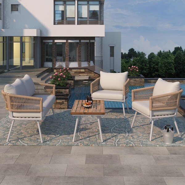 4pcs Lounge Chair Sets Patio Conversation Set Accent Single Sofa