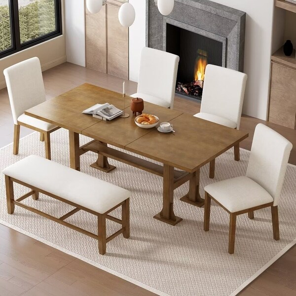 Extendable Dining Table Set,with Removable Leaf and Upholstered Chairs