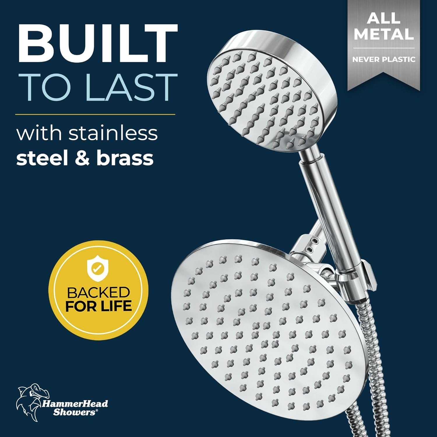 8-Inch Rainfall Dual Shower Head Combo, All-Metal Handheld Chrome 2.5 GPM