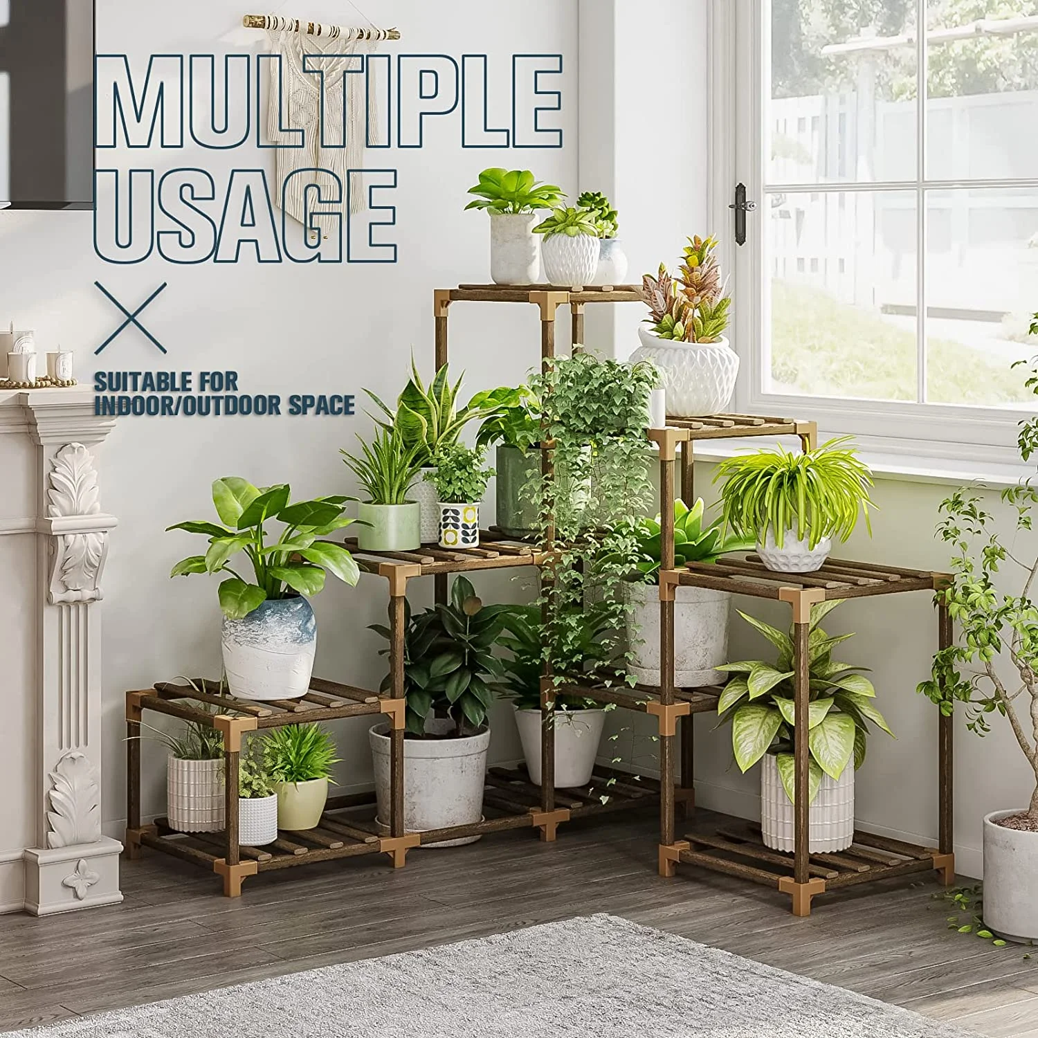 Corner Plant Stand Indoor Wood Outdoor Plant Shelf for Multiple Plants Ladder Plant Holder Table Plant Pot Stand for Window Garden Balcony Living Room