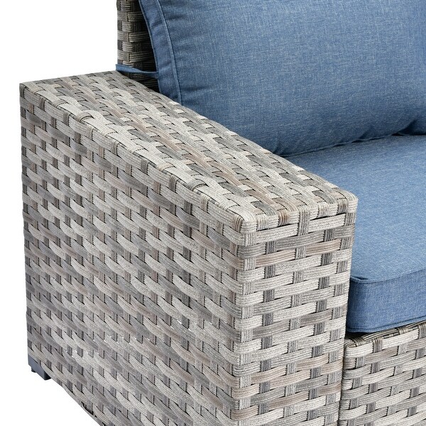 OVIOS Patio Wicker Furniture Wide Arm 6piece Set with Table