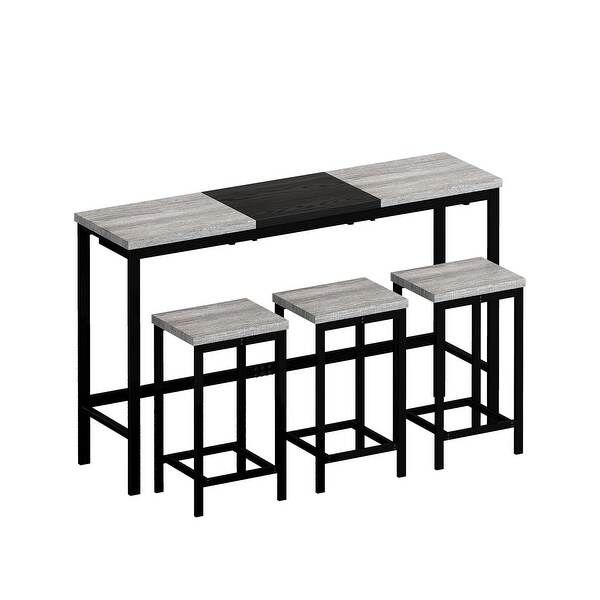 4 Pcs Kitchen Dining Table Set with 1 Table and 3 Stools,Hanging Stool Design,60.24