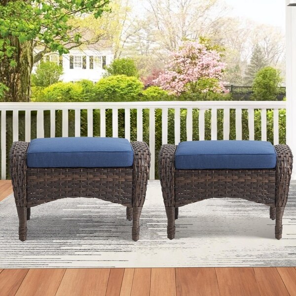 Outdoor Patio Ottoman with Seat Cushion