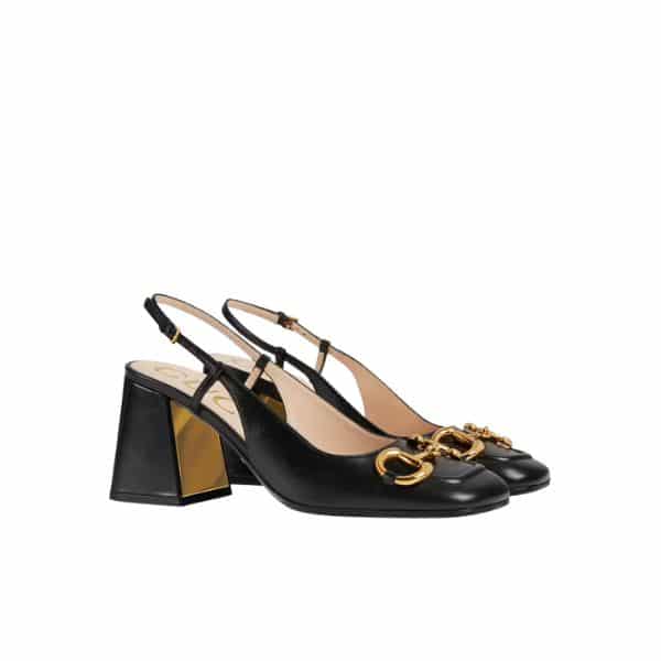 Gucci Women’S Mid Heel Slingback With Horsebit Black ?643892 C9D00 1000