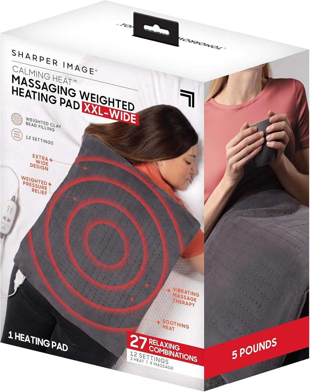 5lb Weighted Heating Pad with Massaging Vibrations, 20′′x24′′ XXL Electric Heating Pad for Muscle Relief
