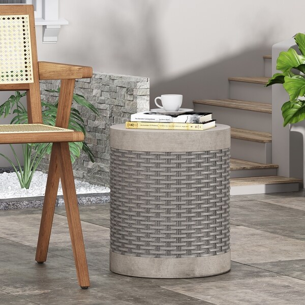 Round Outdoor Side Table for Patio,Concrete Side Table Tree Stump Side Table
