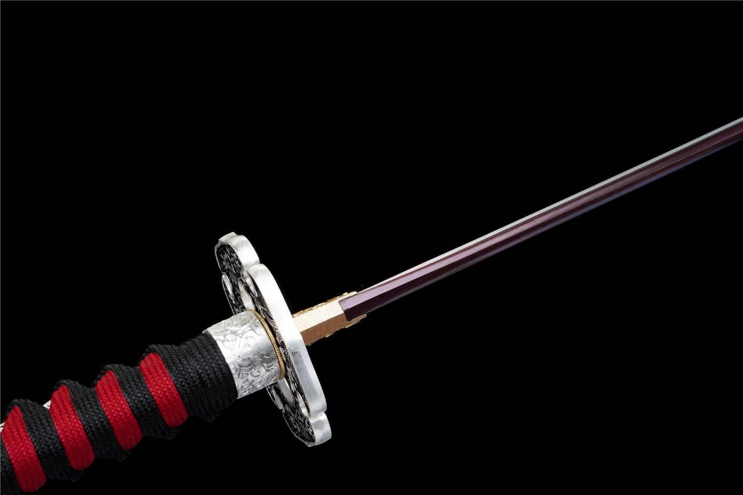 Handmade Katana High Carbon Purple Blade Alloy Tsuba Red Saya Full Tang